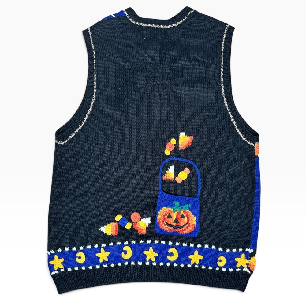 Marisa Christina Halloween Sweater Vest Womens M Black Trick or Treat Hand Knit - Picture 2 of 10